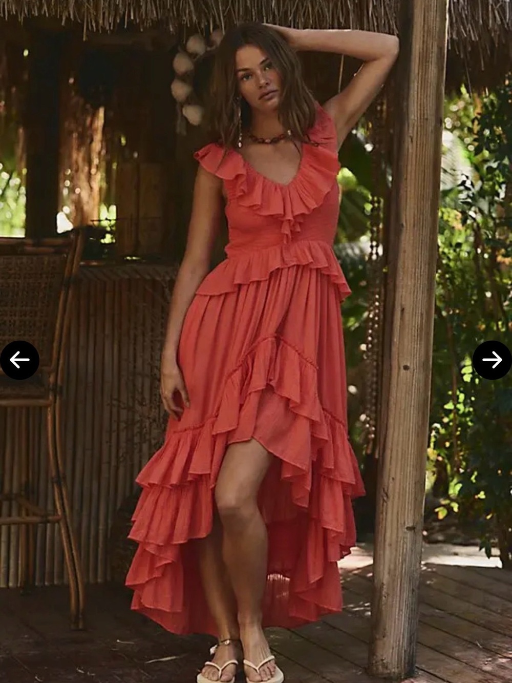 Free People Sunsational Ruffled V-Neck Hi-Low Midi Maxi Dress Flowy XS Smocked